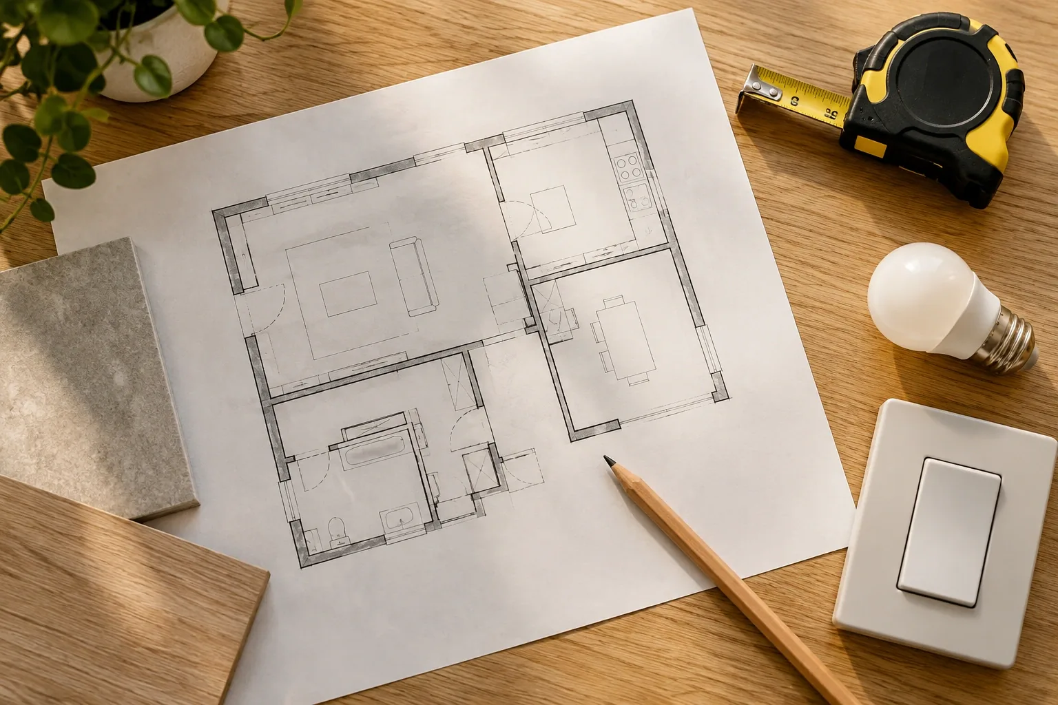 Illustrative floor plan, fitting samples and project planning tools